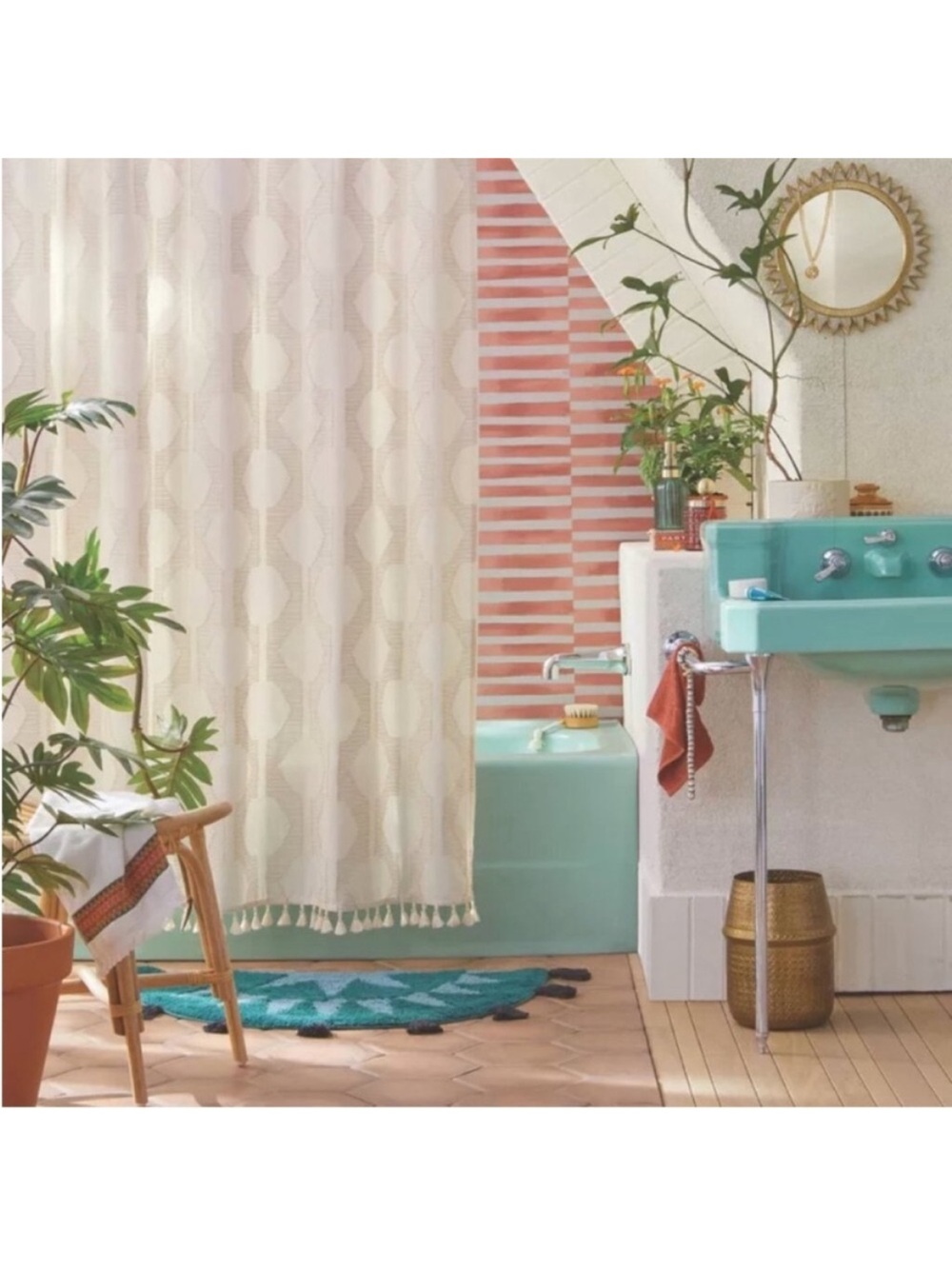 Opalhouse Jungalow Cream Geometric Tassel Shower Curtain . 72” x 72”